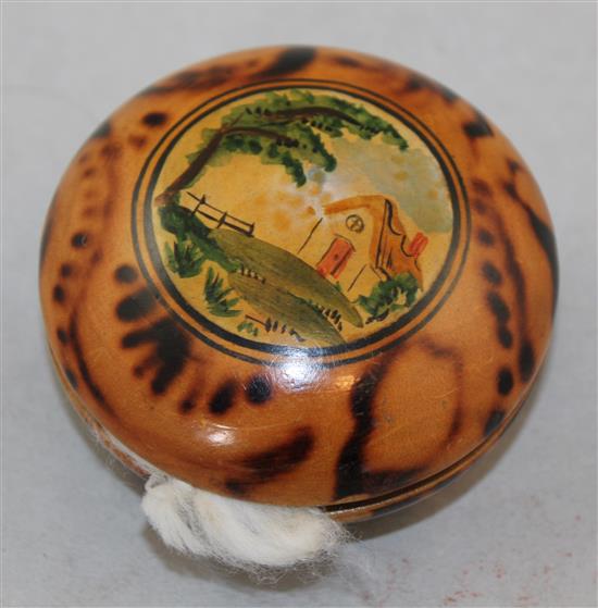 A 19th century Tunbridgeware whitewood yo yo, 3in.